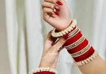 Bride Red Pearl bangle set - BNG 05
