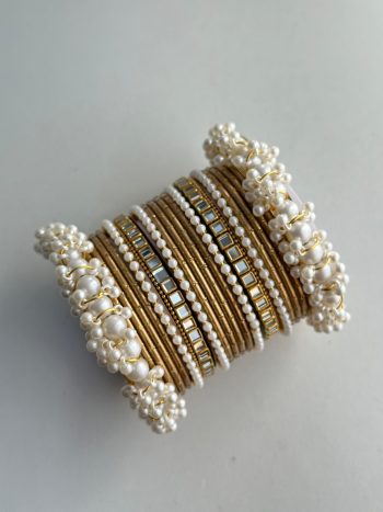 Pearl Gajra Bangle set - golden dotted - BNG 06