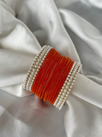 Pearl Blossom Bangle set - orange - BNG 10