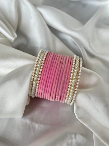 Pearl Blossom Bangle set - baby pink - BNG 10