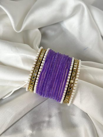 Kundan Bangle set - purple - BNG 07