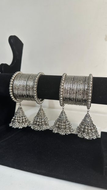SILVER METAL JHUMKA BANGLE SET - BNG 14