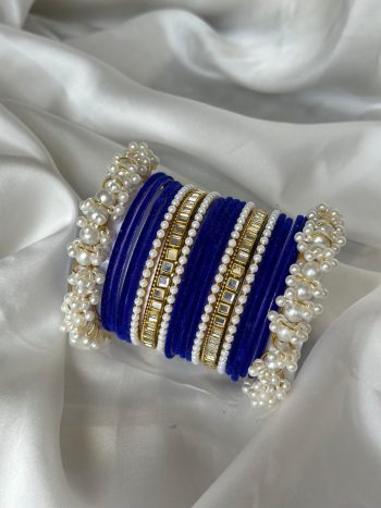 Pearl Gajra Bangle set - royal blue - BNG 06