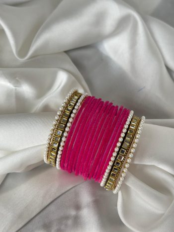 Kundan Bangle set - shocking pink - BNG 07
